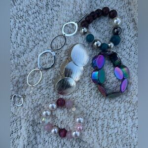 Assorted Women's Stretch Bracelet Set in Teal, Purple, Pink and Silver